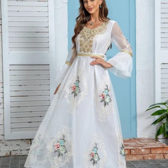 Women's Cross-Border Muslim Evening Sequin Embroidery Dress - White |image