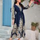 Graphic Print Tie Waist Kaftan Elegant Lantern Sleeve Maxi Length Dress - Navy Blue |image
