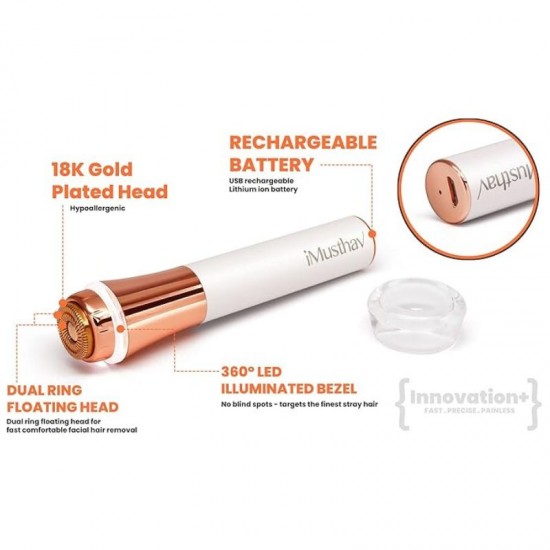 Professional Facial Hair Remover with 18K Gold-Plated Head - White |image