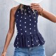 Polka Dot Grecian Neck Peplum Top - Blue 