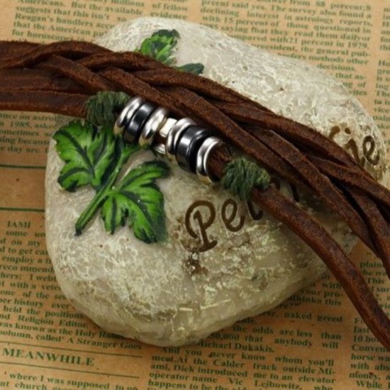 Handmade Brown Cow Leather Men Bracelet |image