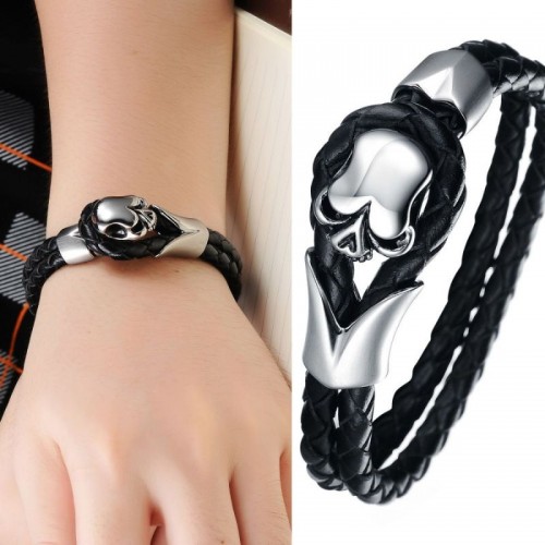 Skull Design Handmade Men Leather Bracelet |image