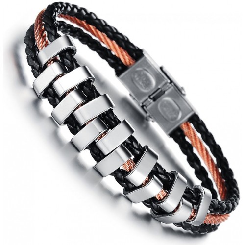 Men's Handmade Titanium Silicone leather Bracelet |image
