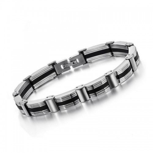 Men Stainless Steel Toggle Clasp Silver Bracelet |image