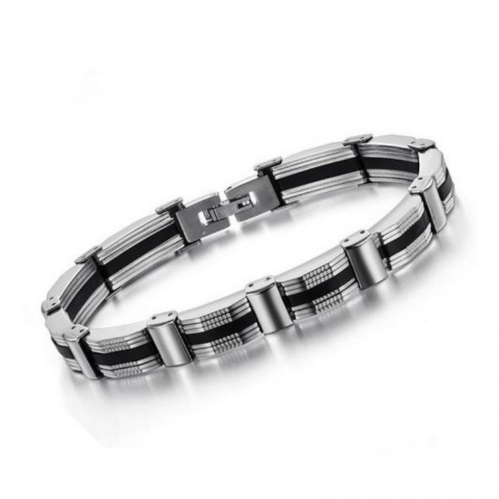 Men Stainless Steel Toggle Clasp Silver Bracelet |image