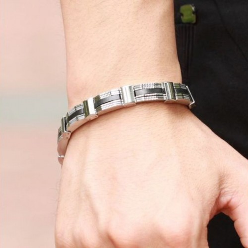 Men Stainless Steel Toggle Clasp Silver Bracelet |image