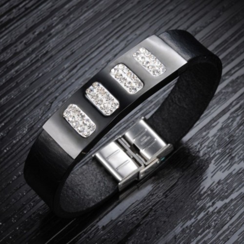 Crystal Beads Designed Leather Men Bracelet |image