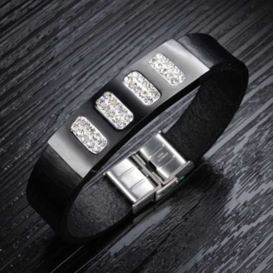Crystal Beads Designed Leather Men Bracelet |image