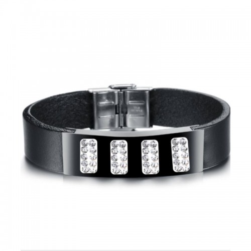 Crystal Beads Designed Leather Men Bracelet |image