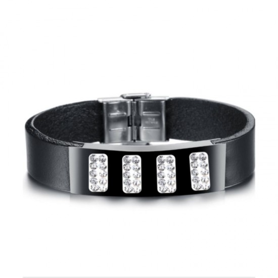 Crystal Beads Designed Leather Men Bracelet |image