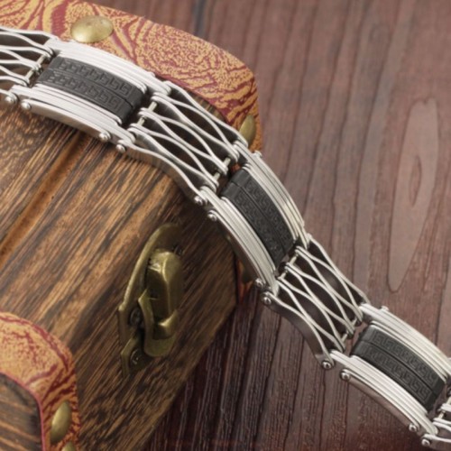 Stainless Steel Silicone Jewelry Black Silver Men Bracelets |image