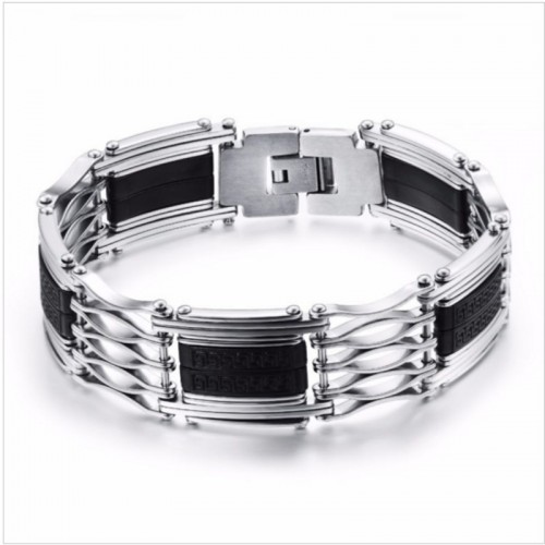 Stainless Steel Silicone Jewelry Black Silver Men Bracelets |image