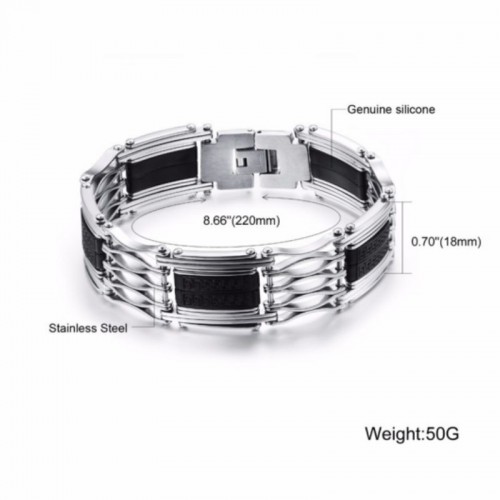 Stainless Steel Silicone Jewelry Black Silver Men Bracelets |image