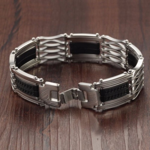 Stainless Steel Silicone Jewelry Black Silver Men Bracelets |image