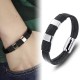 Stainless Magnetic Buckle Silver Leather Bracelet |image
