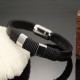 Stainless Magnetic Buckle Silver Leather Bracelet |image