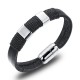 Stainless Magnetic Buckle Silver Leather Bracelet |image