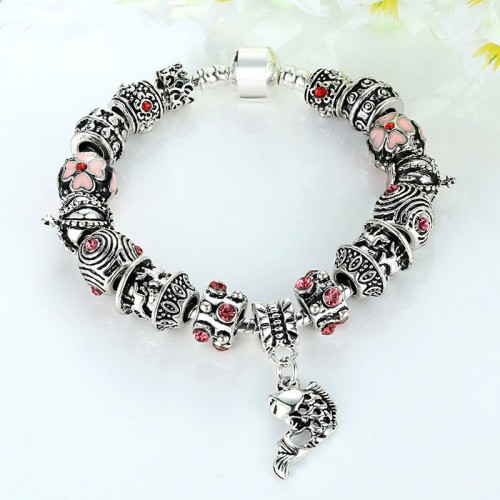 European Silver Charm Bracelets Fish Designed With Murano Beads |image