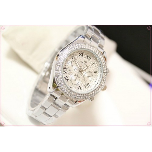 B.S Round Silver Full Diamond Ladies Watch CBS-40S image