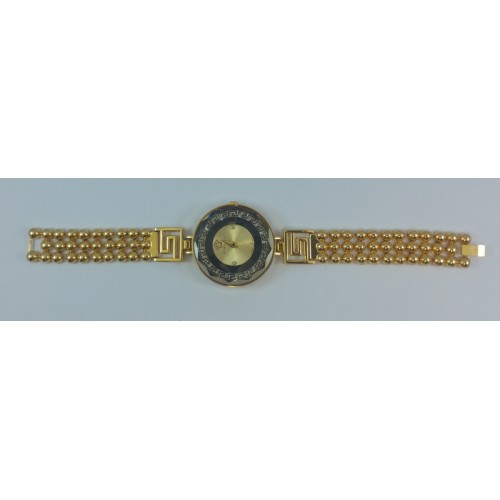Versace Style Round Gold Dial Diamond Gold Bracelet Watch For Women |image