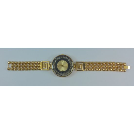 Versace Style Round Gold Dial Diamond Gold Bracelet Watch For Women |image