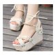 Women Fashion Cream Color Thick Crust Wedge Sandals - Cream |image