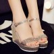 Women Fashion Gold Diamond Crystals Designed Wedge Sandals CSW-34G image