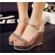 Women Fashion Gold Diamond Crystals Designed Wedge Sandals CSW-34G image