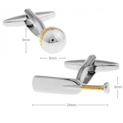 Look Stylish Silver and Gold Plated Cricket Bat Ball Sports Cufflinks CFL-32 image