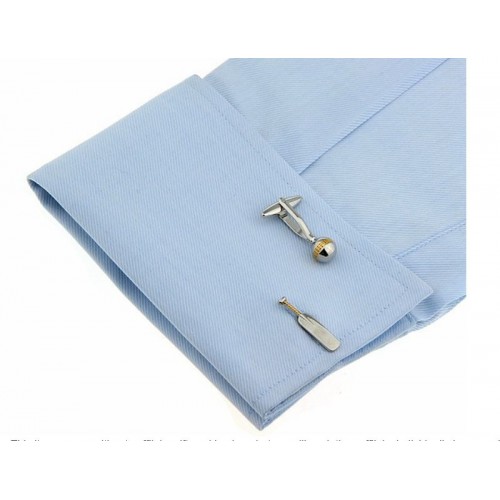 Look Stylish Silver and Gold Plated Cricket Bat Ball Sports Cufflinks CFL-32 image