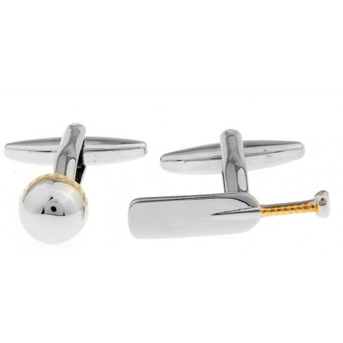Look Stylish Silver and Gold Plated Cricket Bat Ball Sports Cufflinks CFL-32 image