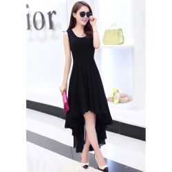 Summer Black Color Long Bohemian Chiffon Women Dress - Black 